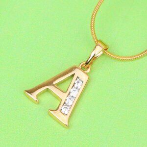 "Rose Gold Letter A Pendant with Crystals – 18K Gold Plated Charm, XPPT1350